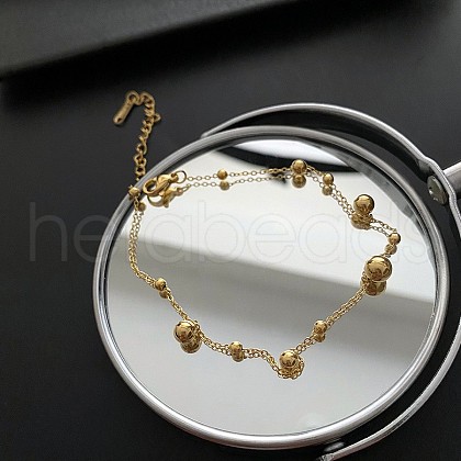304 Stainless Steel Chain Anklets with Brass Charms WGE11C3-09-1