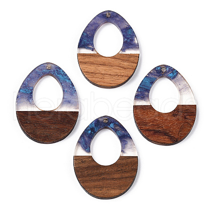 Transparent Resin & Walnut Wood Pendants RESI-ZX017-47-1