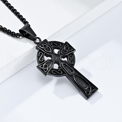 304 Stainless Steel Viking Knot Cross Pendant Necklaces for Men FS-WGF47B5-03-1
