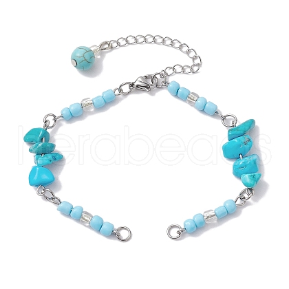 Synthetic Turquoise Chips & Handmade Seed Beads Bracelet Making AJEW-MZ00001-04-1