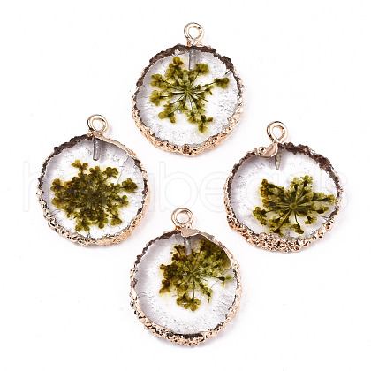 Transparent Clear Epoxy Resin & Dried Flower Pendants RESI-S383-075-C02-1