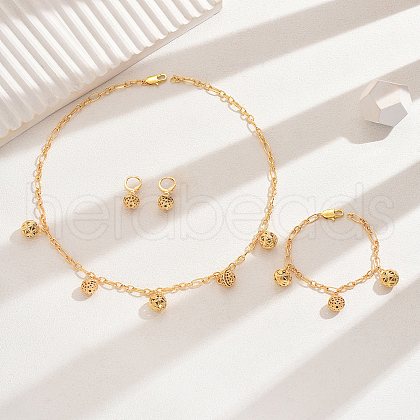 Vintage Brass Hollow Round Bracelets & Earrings & Necklaces Sets GZ9397-1