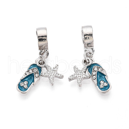 Alloy Crystal Rhinestone & Steel Blue Enamel European Dangle Charms FIND-N009-19P-1