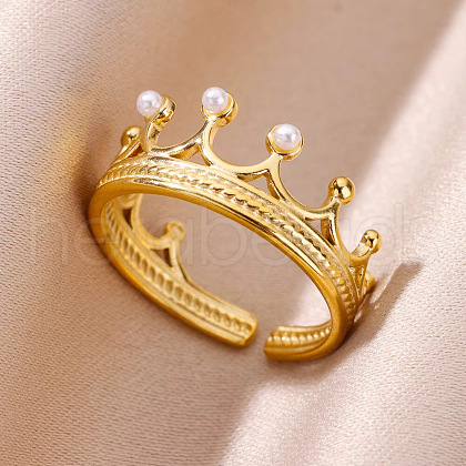 Retro Royal Style 304 Stainless Steel Imitation Pearl Cuff Rings FS-WG343E9-04-1