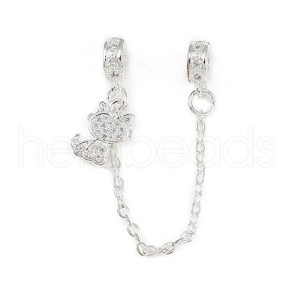 Brass Pave Clear Cubic Zirconia European Safety Chains with Charms KK-L236-16E-S-1