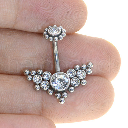 Stainless Steel Cluster Clear Cubic Zirconia 15 Gauge Belly Button Rings WG1C102-01-1