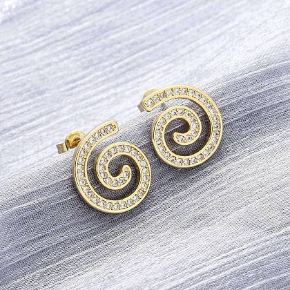 Brass Micro Pave Clear Cubic Zirconia Stud Earrings EJEW-H158-07A-G-1