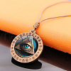 Flat Round with Eye of Horus Pattern Alloy & Glass & Wood Pendant Necklaces FS-WG5F061-01-2