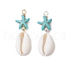 2Pcs 2 Colors Cowrie Shell & Synthetic Turquoise Starfish Pendants PALLOY-JF03407-1