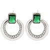 Brass Cubic Zirconia & Glass Stud Earrings EJEW-M048-01P-1