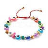 Flat Round with Evil Eye Resin Braided Bead Bracelet BJEW-JB07267-01-1