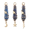 3Pcs 3 Styles Natural Lapis Lazuli Pointed Copper Wire Wrapped Faceted Bullet Big Pendants PALLOY-JF03572-04-1