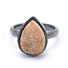 Electroplate Natural Druzy Quartz Crystal Finger Rings RJEW-I055-06B-RS-2
