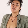 Gothic Style Alloy & Acrylic Handmade Link Chain Black Teardrop Pendant Double Layer Necklaces for Women FS-WG22283-01-1