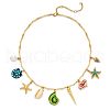 Brass & Natural Shell Starfish Shell Shaped Colorful Pendant Bib Necklaces for Beach FS-WGE22AD-04-3