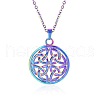 201 Stainless Steel Flat Round with Viking Knot Pendant Necklaces for Women Men FS-WGDB207-03-2
