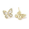 Butterfly Brass Micro Pave Clear Cubic Zirconia Stud Earrings with Glass for Women EJEW-L285-011G-2