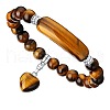 Natural Tiger Eye Curved Rectangle Stretch Braclets with Heart Charm PW-WG54678-03-1