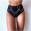 Black Imitation Leather Alloy Curb Chain Tassel Waist Chains FS-WG3539B-01-4