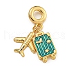 Rack Plating Brass Dark Cyan Enamel European Dangle Charms KK-U035-24G-1