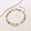 Elegant Vintage Style Brass Round & Colorful Cube Glass Link Chain Double Layer Adjustable Ladies Anklets YV3185-1-1