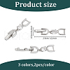 HOBBIESAY 6Pcs 3 Colors Brass Clear Cubic Zirconia Fold Over Clasps FIND-HY0004-04-2