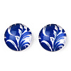 Blue and White Floral Printed Glass Flatback Cabochons X-GGLA-A002-12mm-XX-4