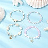 4Pcs 4 Styles Shell Pearl & Glass & Synthetic Turquoise & Synthetic Moonstone Beads Stretch Bracelets & 304 Stainless Steel Charm Bracelets for Women BJEW-JB11996-01-1