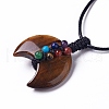Adjustable Natural Tiger Eye Double Horn Pendant Necklace with Wax Cord for Women NJEW-B086-01E-3