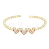 Cubic Zirconia Triple Heart Open Cuff Bangle BJEW-G651-09G-03-1