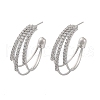 Triple C-Shaped Brass Micro Pave Clear Cubic Zirconia Stud Earrings EJEW-R025-29P-4