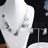 Square Zinc Alloy Enamel Pendant Necklace & Stud Dangle Earring FS-WG2E030-09-1