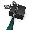 Alloy Buddha Natural Indian Agate 108 Mala Prayer Round Beaded Wrap Necklaces with Long Tassel FS-WG80FF1-01-4