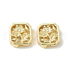 Square with Flower Brass Beads KK-K293-71G-1