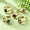 Ion Plating(IP) Natural Gemstone Flower Open Cuff Ring RJEW-G265-01G-1