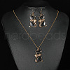Cat Shape Zinc Alloy Enamel Pendant Necklaces & Dangle Earrings Sets FS-WG2319B-01-4