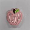 Apple with Word Teach Silicone Focal Beads SI-JX0089A-04-1