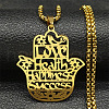 304 Stainless Steel Hollow Cut Hamsa Hand Pendant Necklaces NJEW-H065-07G-1