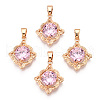 Brass Micro Pave Pink Cubic Zirconia Pendants KK-L208-02G-1