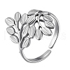 304 Stainless Steel Leaf Open Cuff Ring RJEW-SZ0001-18P-1