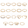 FIBLOOM 19Pcs 19 Style Alloy Open Cuff Rings Set with Rhinestone RJEW-FI0001-16-1