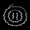 Flat Round Brass Rhinestone Chain Necklaces & Stud Earrings & Bracelets FS-WGE4E6D-06-1