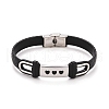 201 Stainless Steel Rectangle Link Bracelet with PU Leather Cord for Men Women BJEW-G649-07P-01-1