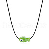 Fish Porcelain Pendant Black Wax Cord Necklaces FS-WG7FFA4-03-2
