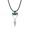 Cylinder Seed Beaded Evil Eye & Alloy Pyramid Cone Pendant Necklaces NJEW-MZ00105-03-2