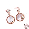 Natural Shell Moon & Star Asymmetrical Earrings with Clear Cubic Zirconia MOST-PW0001-061G-6