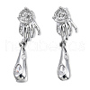 Brass Pave Clear Cubic Zirconia Hand with Teardrop Dangle Stud Earring Findings KK-N232-477P-A-2