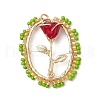 3Pcs Glass Seed Beaded Oval with Rose Pendants PALLOY-MZ00579-2