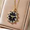 Fashionable Brass Enamel Oval Evil Eye Pendant Necklaces with Black Shiny Cubic Zirconia SO6583-2-1