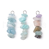 3Pcs Natural Aquamarine & Flower Amazonite & Synthetic Stone Chip Beaded Constellation Pendants PALLOY-JF03043-11-1